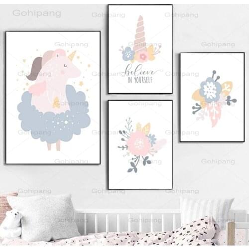 Canvas Painting Be Live In Yourself Positive Quote Unicorn Nursery Wall Art Posters Paintings Nordic Kid Bedroom Decor Pictures