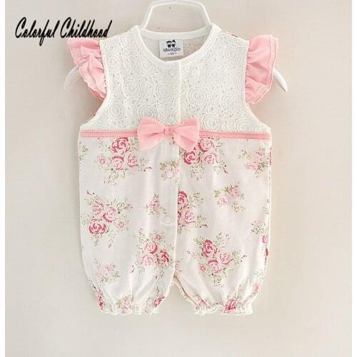Summer cotton romper Baby Girl Clothes sweet lace Floral Princess Jumpsuit Clothing Sets Girls overalls