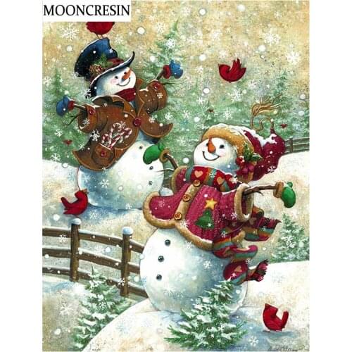 MOONCRESIN Christmas Diamond Painting Cross Stitch Diy Embroidery Diamond Christmas Snowman Needlework Mosaic Living Room Decor