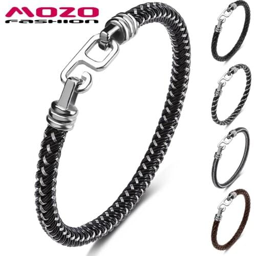 MOZO FASHION 2021 New Charm High Quality Bracelets Trendy Genuine Leather Men Wholesale Jewelry Dropshipping 628