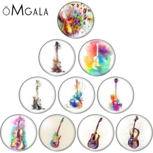 Music guitar Round photo glass cabochon demo flat back Making findings 10mm/12mm/18mm/20mm/25mm Guitar Aquarelle Photo Cabochons