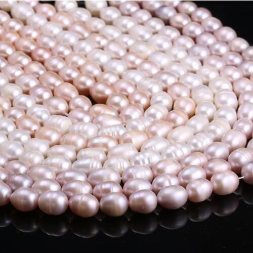 Natural Freshwater Cultured Pearls Beads Rice Shape 100% Natural Pearls for Jewelry Making DIY Strand 13 Inches Size 8-9mm