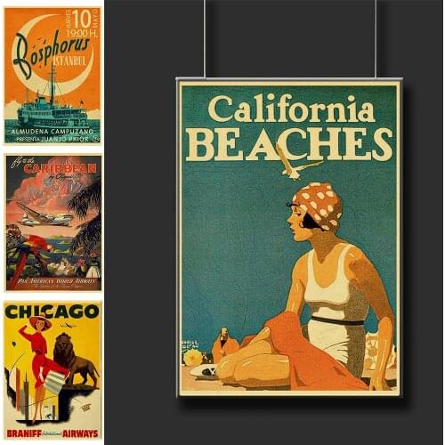 New Vintage TRAVEL & RAILWAYS Art Posters Famous Landscape For Home Room Decor Printed Retro Painting Wall sticker