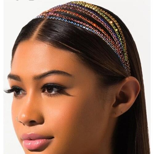 Luxury Rhinestone Rainbow Elastic Headband Holder Wedding Headpiece For Women Shiny Crystal Hairband Headwear Hair Accessories