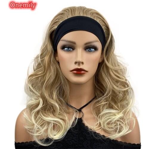 Onemily Long Curly Wavy Brown Synthetic Wigs with Headband Heat Resistant Fiber Natural Hair for Women