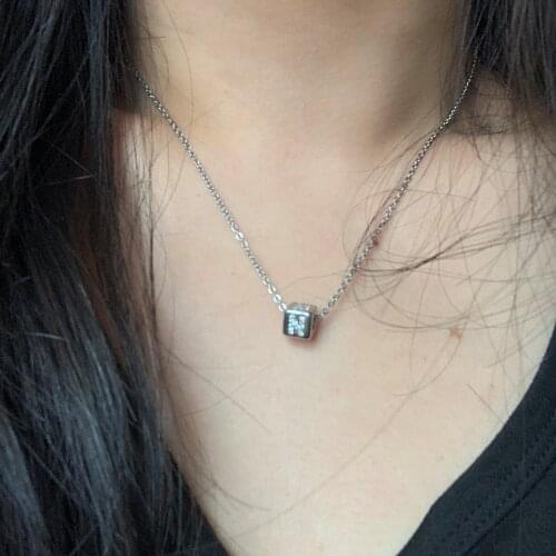 Cute Cubic Zircon Initial Letter Hollow Square Dice Charm Choker Necklace Trendy Silver Color CZ Alphabet Collar Steel Chain