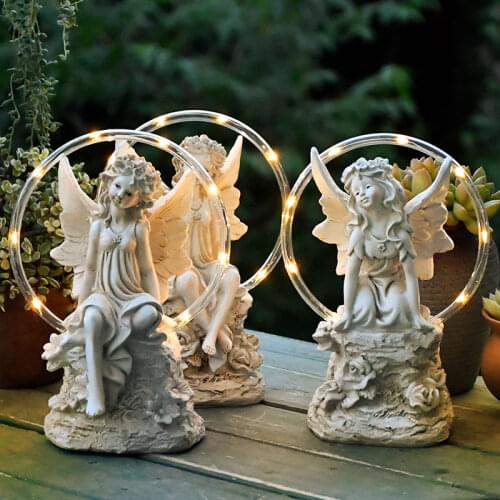 Resin Angel Figures Ornaments Outdoor Courtyard Flower Fairy Girl Solar Micro Landscape Decorative Garden Decoration Accessories