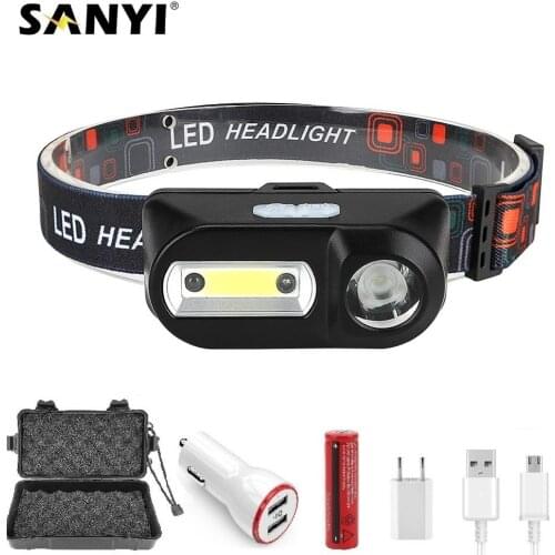 Sensor COB XPE Headlamp Head Lamp USB Rechargeable Headlight Waterproof Cob Led 18650 Head Flashlight Working Light Camping Lamp