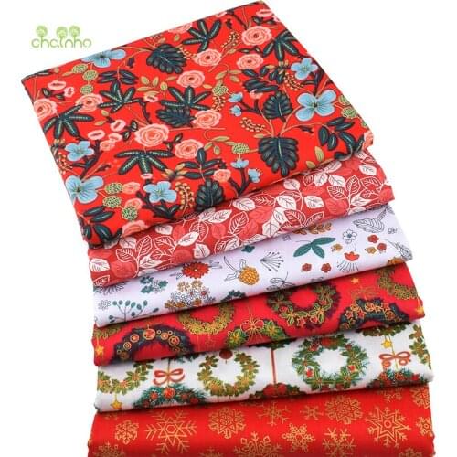 Chainho,Red Floral Series,Printed Twill Cotton Fabric,Patchwork Cloth,DIY Sewing&Quilting Material For Baby &Children,Half Meter