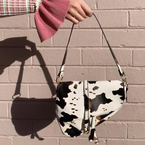 Bags 2020 Womens Homemade Cows Pattern Textured Shoulder PU Leather Saddle Bag Vintage Ladies Messenger Bag Handbag Women