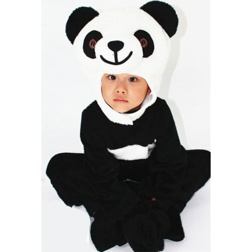 Svitania Animal Infants Cute Panda Suit Baby Cartoon Fleece Hooded Young Children Cosplay Costume Romper Outfits