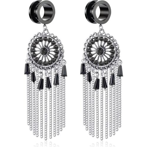 TIANCIFBYJS Stainless Steel Ear Plugs and Tunnels Dangle Ear Piercing Expansion Ear Stretched Flesh Tunnels Body Jewelry