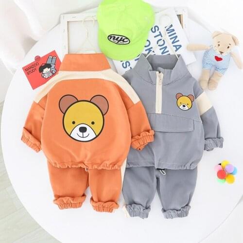 Spring Baby Boys Girls Clothing Sets Toddler Infant Outfits Kids Children Casual Sport Cartoon Bear Coat Tops+Pants 1-5 Years
