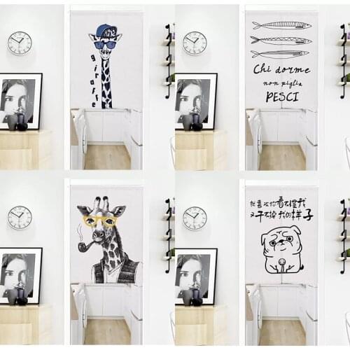 Simple Animal Cotton Linen Door Curtain Giraffe Bedroom Geomantic Half Panel Curtain Home Decor Blackout Curtain