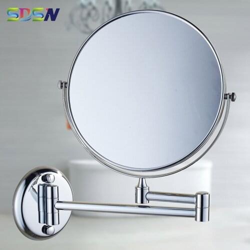 Bathroom Mirrors SDSN Quality Brass Dual Face Bath Mirror Modern Round Cosmetic Mirror 3x 5x 7x 10x Chrome Bathroom Mirrors