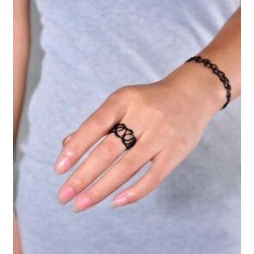 1Set Magic Vintage Tattoo Choker Bracelet Ring Set Elastic Jewelry Hippy Chick Colares Femininos