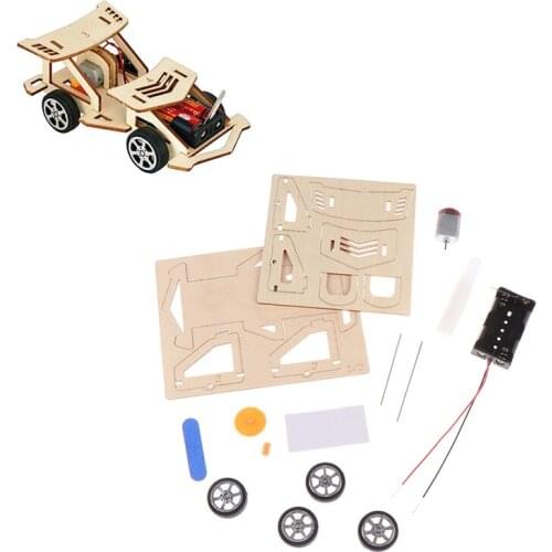 1 Set DIY Wooden Assembly Racing Car Vehicle Model Kit Physical Science Experiment Technology Educational Toys