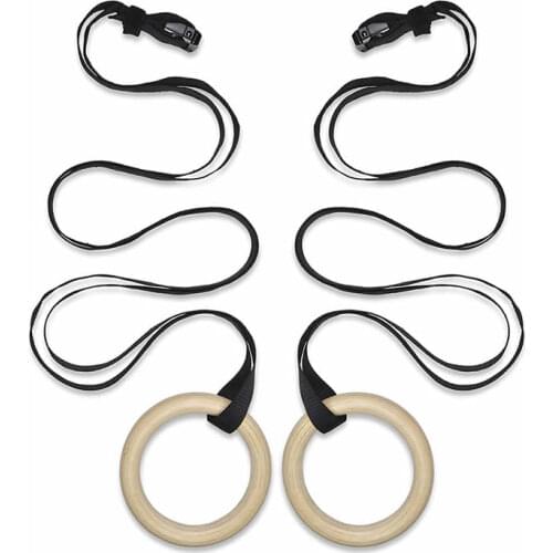 25/28/32mm Wood Gymnastic Rings w/ Adjustable Buckles 4.5m Straps for Kids Adults Home Gym Fitness Pull Ups Muscle Training