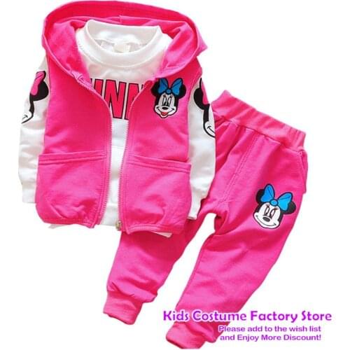 3Pcs 2021 Spring Autumn Kids Clothing Mickey Boys Sets Cotton Hooded Sweatshirt Coats Shirts Pants Suit Minnie Girls Clothes Set