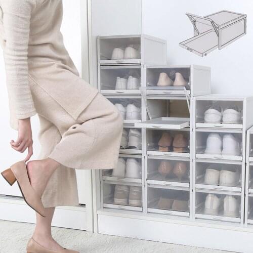 3pcs/set Foldable Drawer Type Shoe Box Thickened Combination Shoe Storage Push-pull Plastic Shoe Organizers Rack Cabinet
