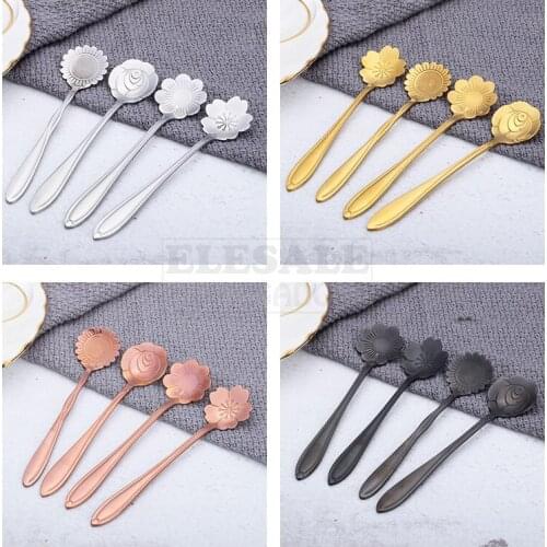 4pcs/1-Set Color Flower Style Coffee Tea Spoon Stainless Steel Dessert Spoon For Home Kitchen Bar Coffee Dessert Shop
