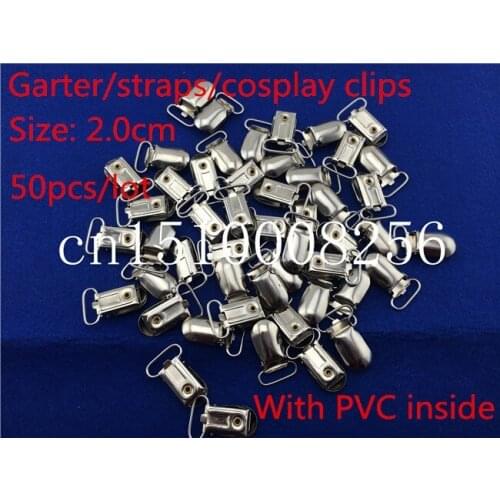 50pcs/lot, 2.0cm Garter clips silver color pacifier clips straps suspenders cosplay accessories metal clips,with PVC inside