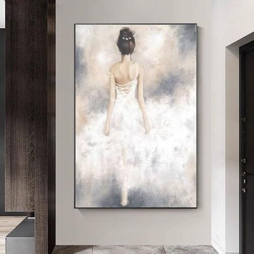 Abstract Hand-Painted Oil Painting Decorative Simple Nordic Model Room White Dress Girl For Living Room Bedroom No Frame
