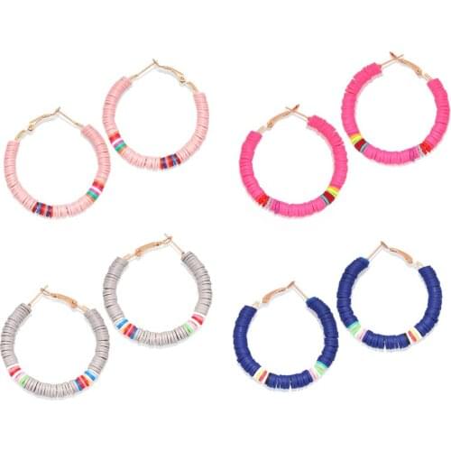 Boho Polymer Clay Discs Beads Heishi Fashion Earings Women Girl Pink Grey Beige White Eco-friendly Pretty Nice Surfer Jewelry