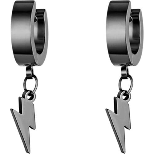 BONISKISS 1Pair Punk Cool Lightning Stainless Steel Hoop Earrings For Women Men l Clip On Non Piercing Earrings Jewelry Gift