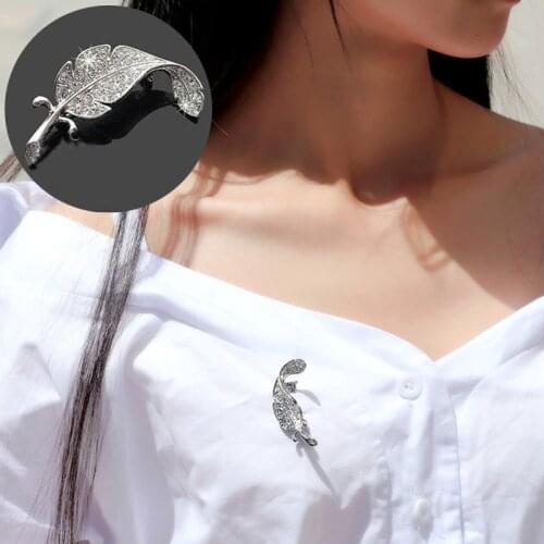 Crystal Rhinestones Leaves Brooch Fashion Feather Pin Womens Men Korean Brooches Jewelry Coat Dress Corsage Wedding Party Gift