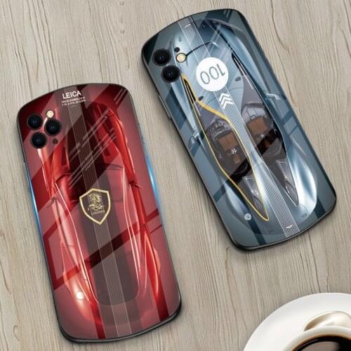 Tempered Glass Luxury sports car Case for iphone 12 11 pro max xs xr x 6 6s 7 8 plus