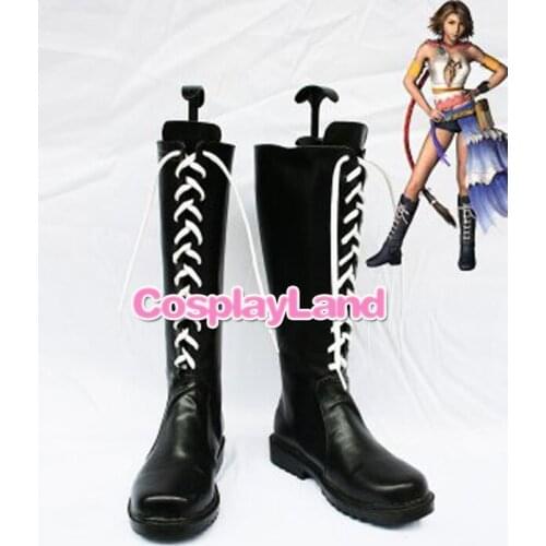 Final Fantasy X Yunas Black Lace Up Cosplay Boots Shoes Game Party Cosplay Boots Custom Made for Adult Women Shoes
