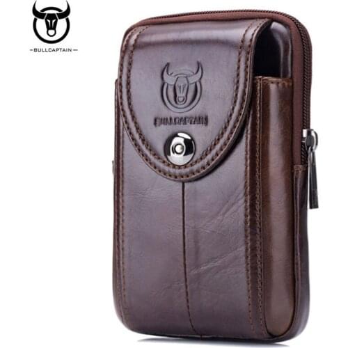BULLCAPTAIN Men Genuine Leather famous brand trend Fanny Waist Bag Belt Cell Mobile Phone Case Cigarette Key Case wallet