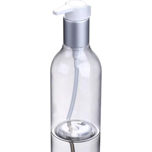 200ML PET round transparent bottle or toilet water botter bottle with matt silver lock pump
