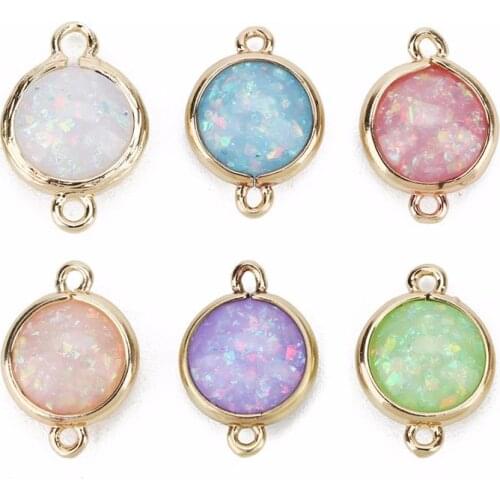 5pcs/lot 12*17mm Bling Sequins Resin Charms Round Double Hole Connectors Stone Charms Pendant For DIY Jewelry Accessories Making