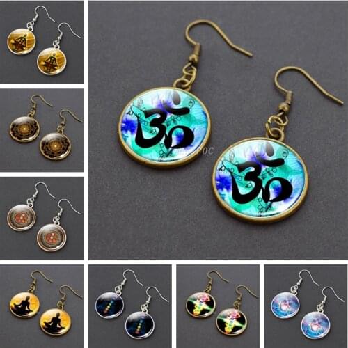 Chakra Spiritual Healing Glass Cabochon Dangle Earrings Drop Earrings Girls Meditation Reiki Jewelry Yoga Lover Gifts