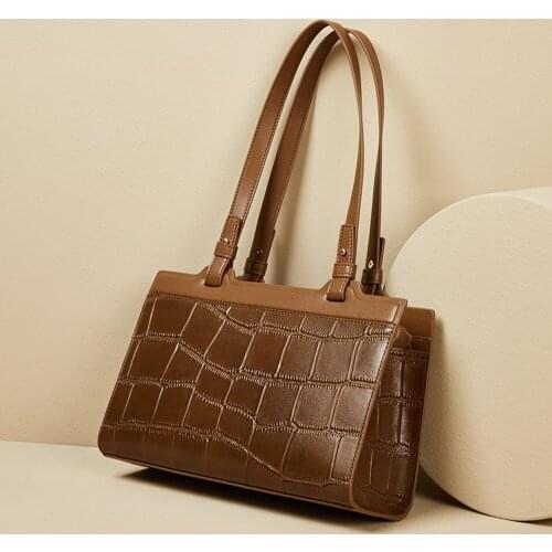 OUSSON 2021New Design Small Square Leather Underarm Bag Exquisite Female Crocodile Pattern Baguette Bag One Shoulder Handbag