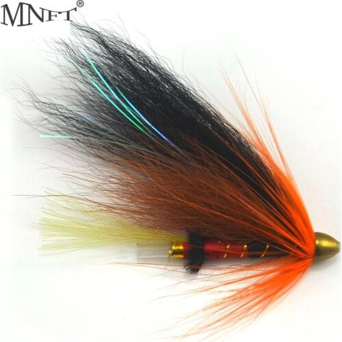 MNFT 4Pcs/Lot Black & Orange Copper Conehead Plastic Tube Salmon Fishing Flies And Steelhead Fly Lures Fishing Hooks