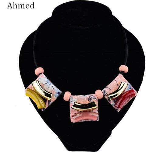 Ahmed Fashion Statement Printed Cloth Necklace for Women Leather Beads Necklaces & Pendant New Jewelry Collares Bijoux
