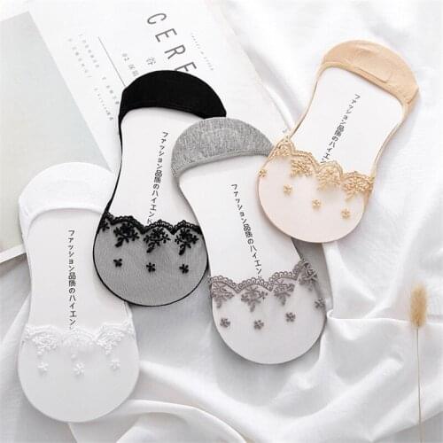 Fashion Women Girls Socks Style Lace Flower Short Sock Antiskid Invisible Ankle Sox Sock Summer Slipper Socks