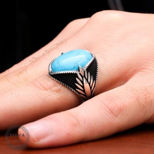 Turquoise Stone 925 Silver Mens ring. Mens Jewelry Stamped With Silver Stamp 925 All Sizes Are Available