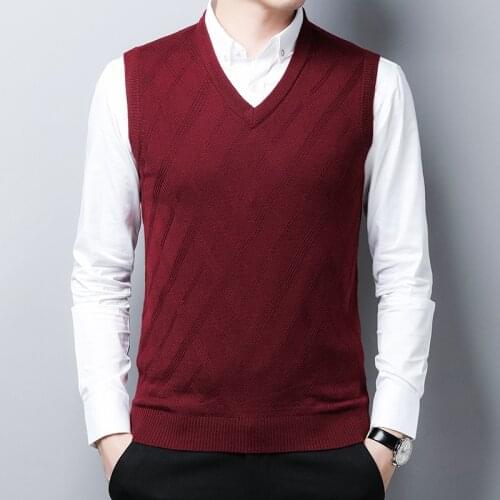 Mens Casual Wool Vest Solid Sleeveless Cashmere Sweater Male V-Neck Sweater Vest