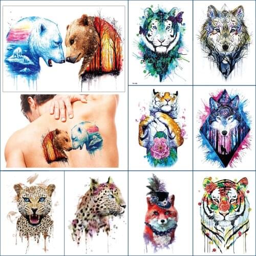 Temporary waterproof tattoo sticker Tigers leopards foxes wolf Body art color lasting fake tattoo for Thigh arm body sexy woman
