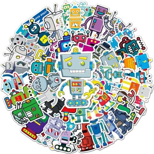 10/51Pcs Cartoon Robot Stickers Funny Cool Kid Luggage Guitar Skateboard Laptop Fridge Waterproof Graffiti Sticker Children Toy