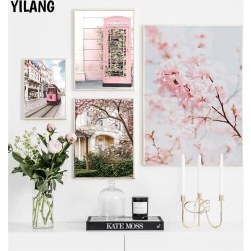 Pink Flower Poster Wall Art Canvas Painting Scandinavian Scenery Picture Home Decor Print Nordic Poster For Living Room Design