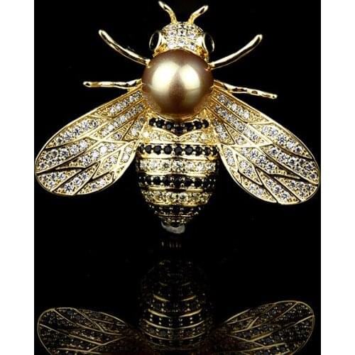 New temperament micro set zircon small bee pearl brooch pin high-grade pin fashion badge