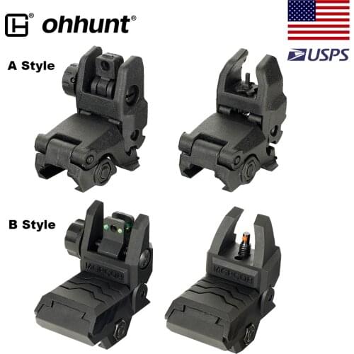 Ohhunt Model 4 AR 15 Tactical Flip up Front Rear Sight Set Windage Adjustment Polymer Sights 20mm Rail for Rifle Handguards