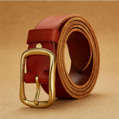 WESTERN AUSPICIOUS Men Belt Genuine Leather Belts With Brass Buckle Washed Retro Style