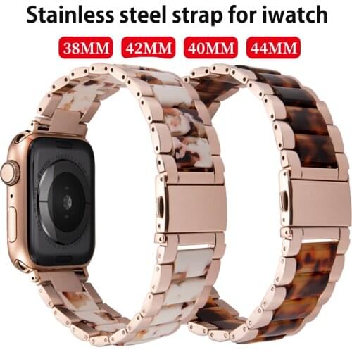 Resin strap Band For Apple Watch 6 5 4 3 2 44mm 40mm metal steel Bracelet For iWatch watchBand Replacement Series 6 5 4 3 Correa