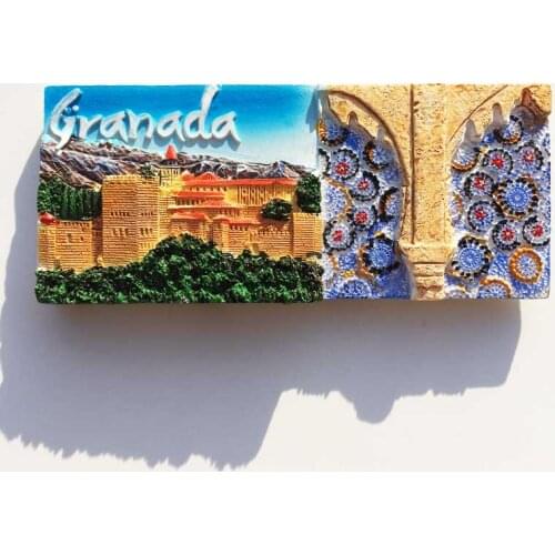 Carved stone pillars in the Alhambra Palace, Granada, Spain, three-dimensional handmade painted magnet refrigerator magnet gift